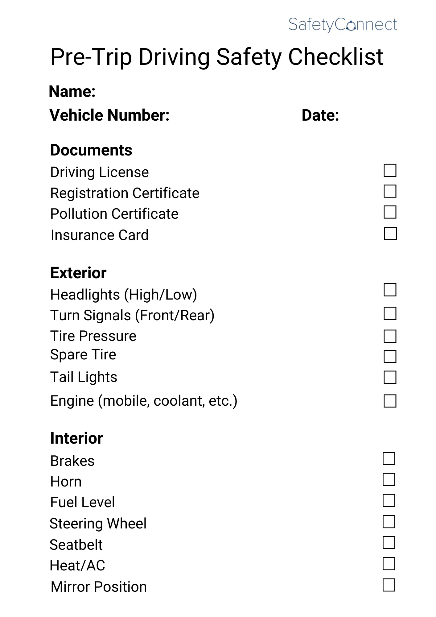 Driving Safety Checklist for Field Employees